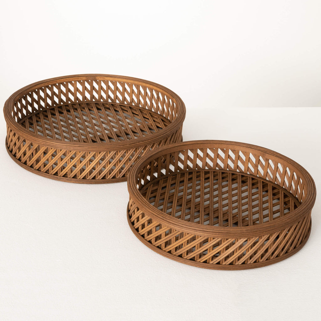 Natural Round Bamboo Tray Set 