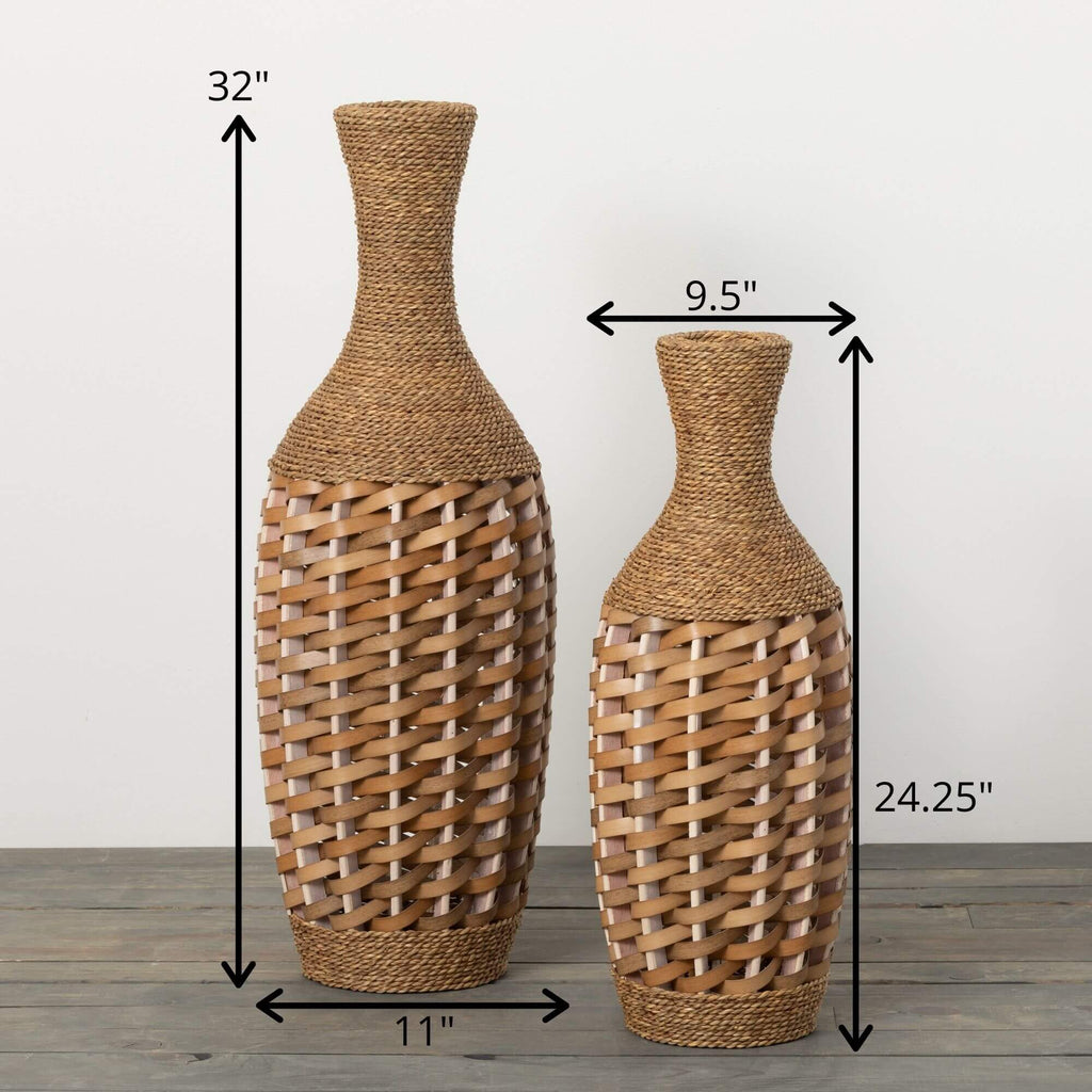 Woven Rattan Floor Vase Set   