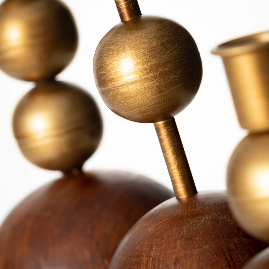 Gold & Wood Orb Candleholders 