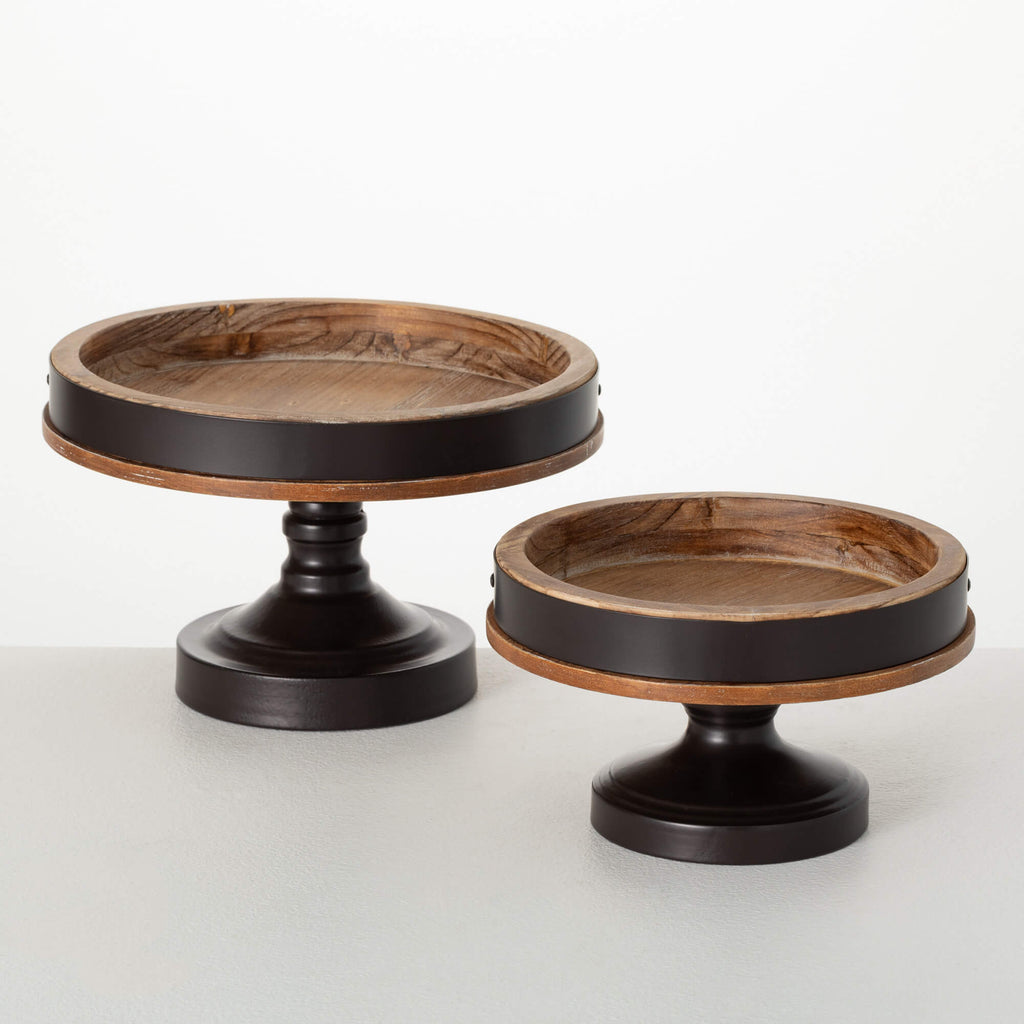 Wood & Black Round Riser Set  