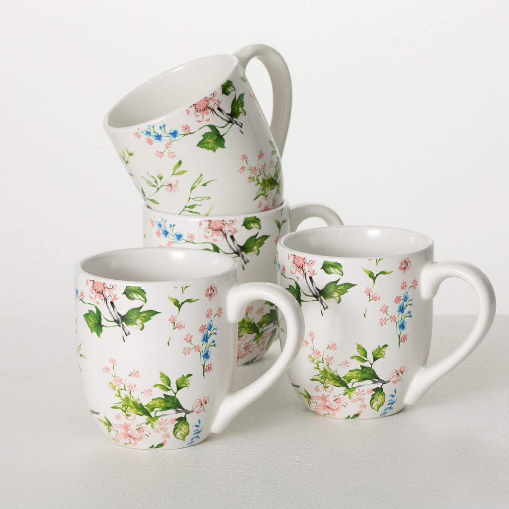 Peacock & Floral Mug Set Of 4 