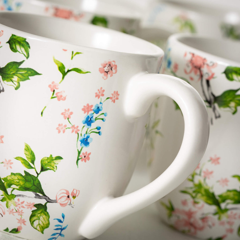 Peacock & Floral Mug Set Of 4 