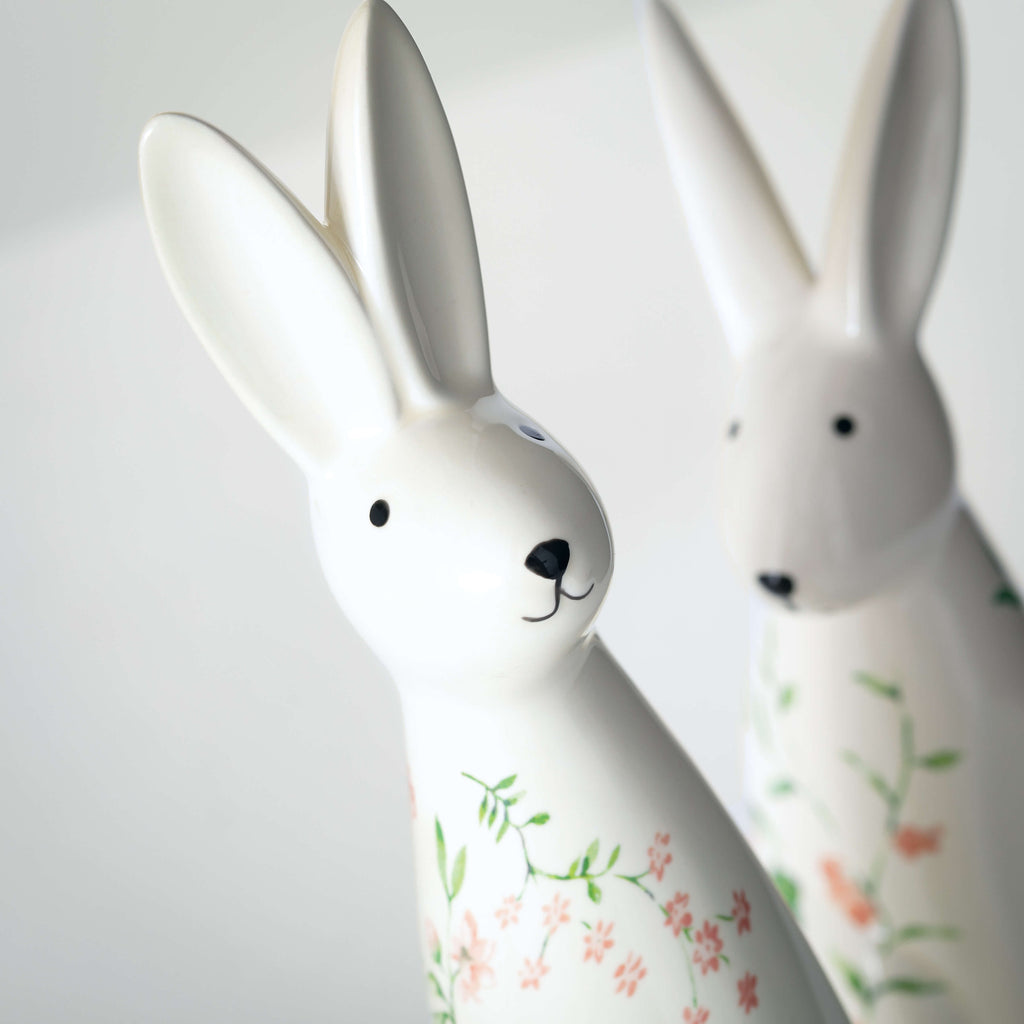 Floral Bunny Figurine Set Of 2