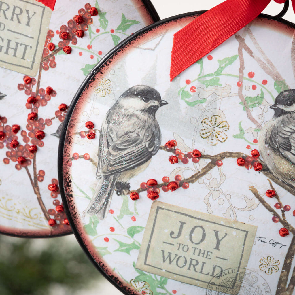 Chickadee Disc Ornament Set 2 