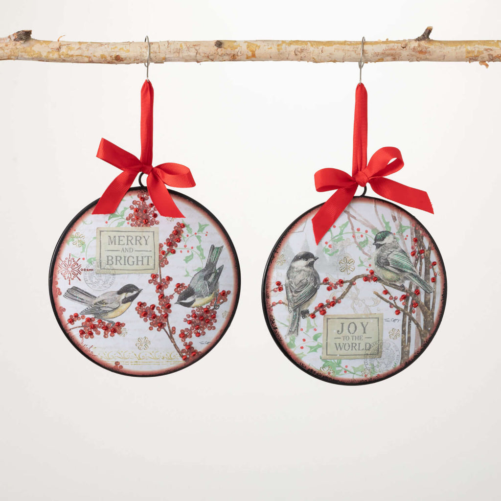 Chickadee Disc Ornament Set 2 