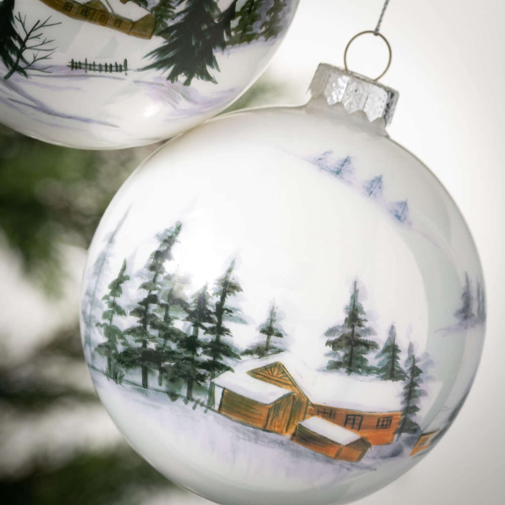 Snowy Cabin Ornament, Set Of 2