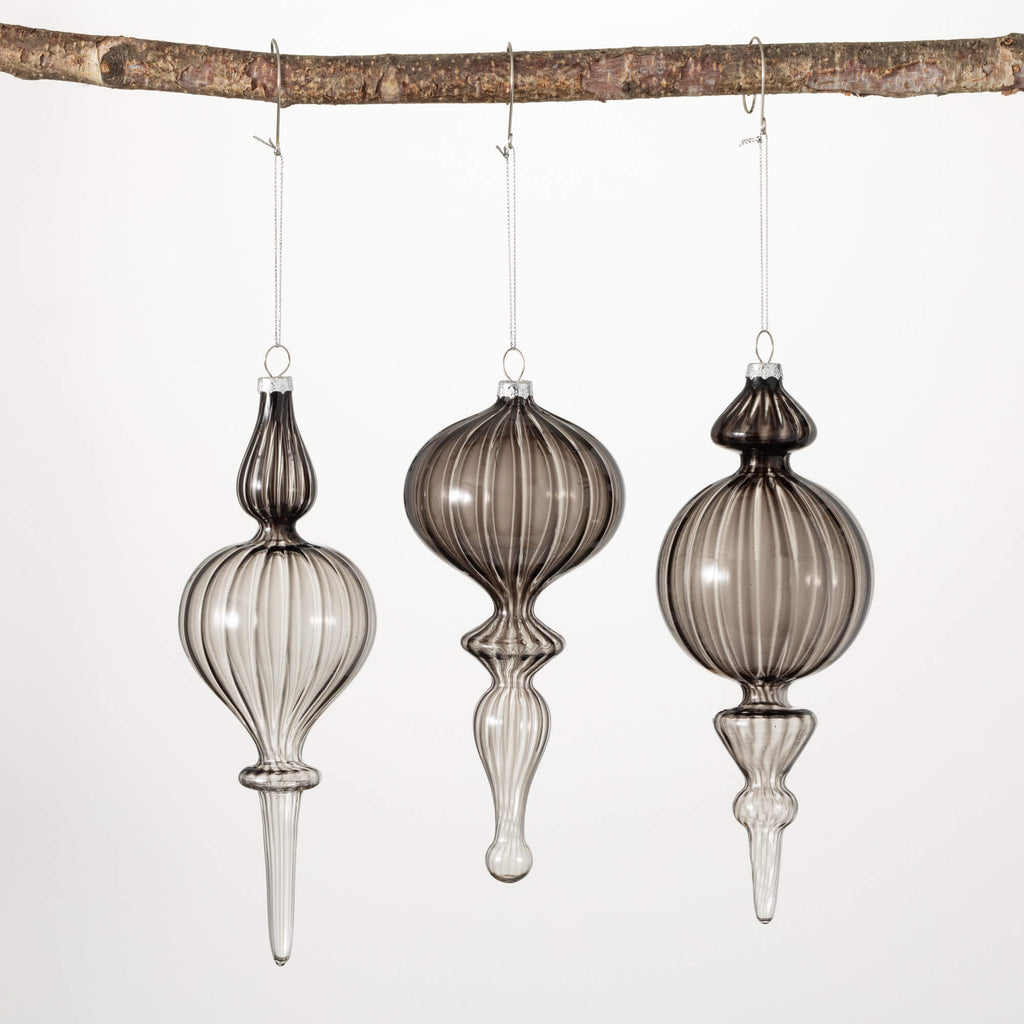 Smokey Glass Finial Ornaments 