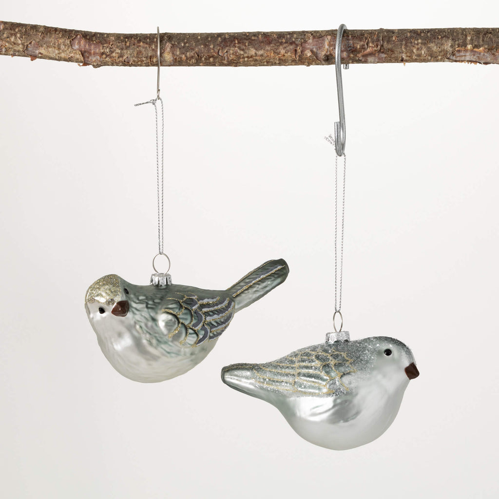 Glass Bird Ornament Set Of 2  