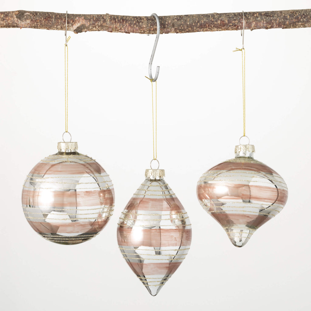 Gold Blush Stripe Ornament Set