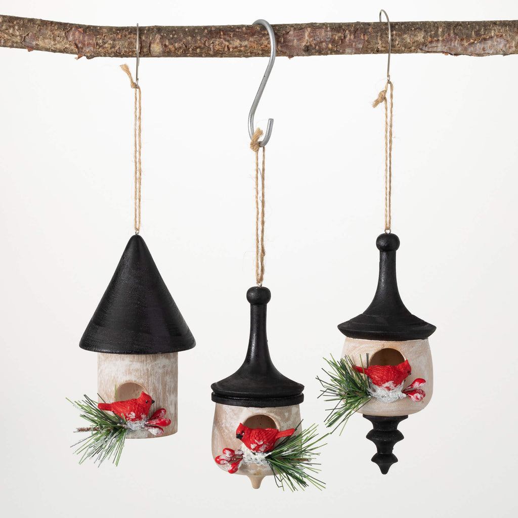 Frosted Birdhouse Ornament Set