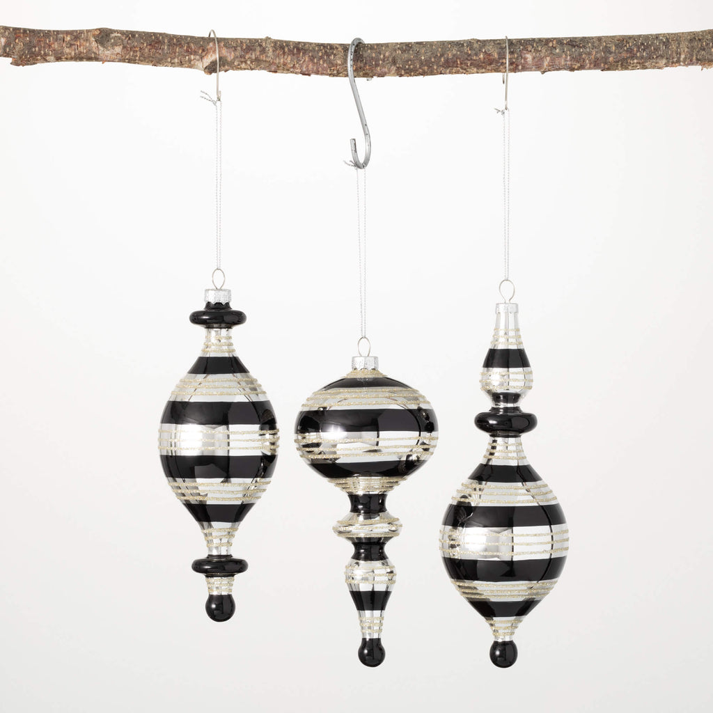 Striped Finial  Ornament Trio 