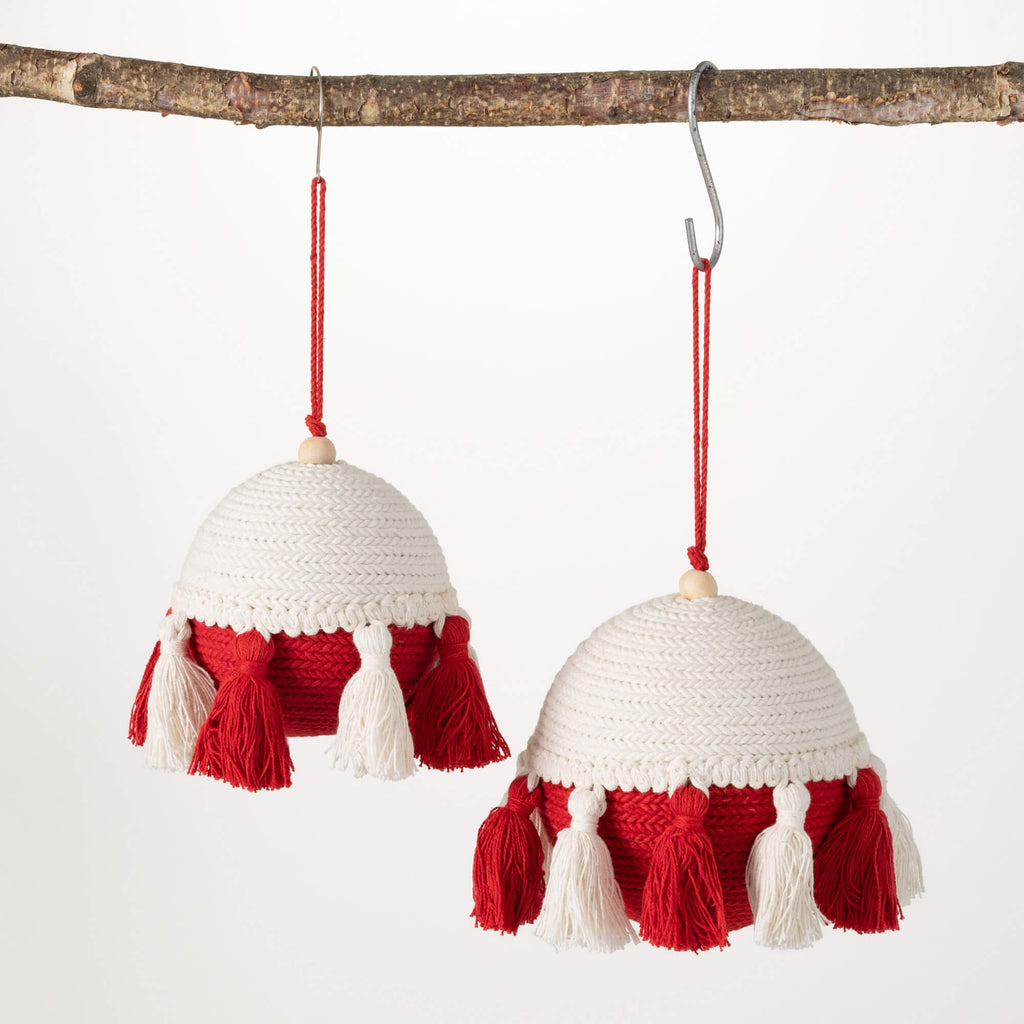 Red & Cream Boho Ornament Set 