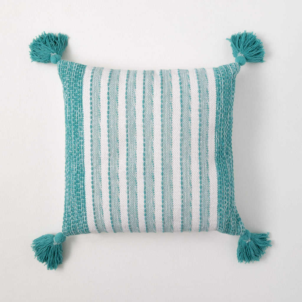 Woven White & Seafoam Pillow  