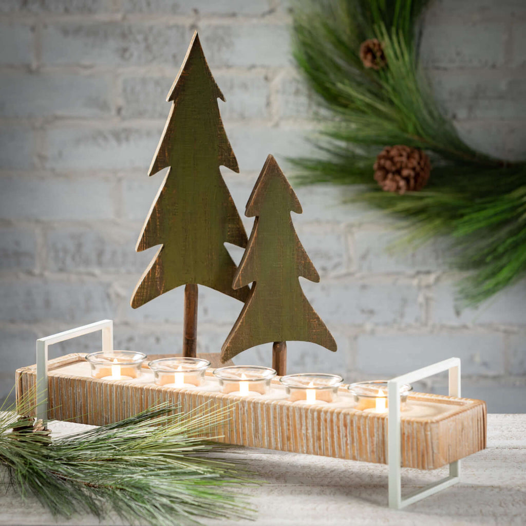 Wood Tabletop Evergreen Trees 