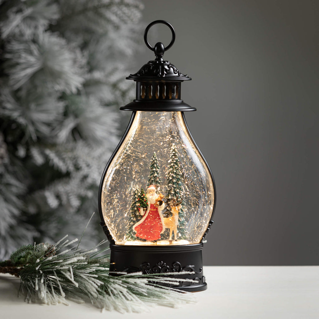 Lighted Santa And Deer Lantern