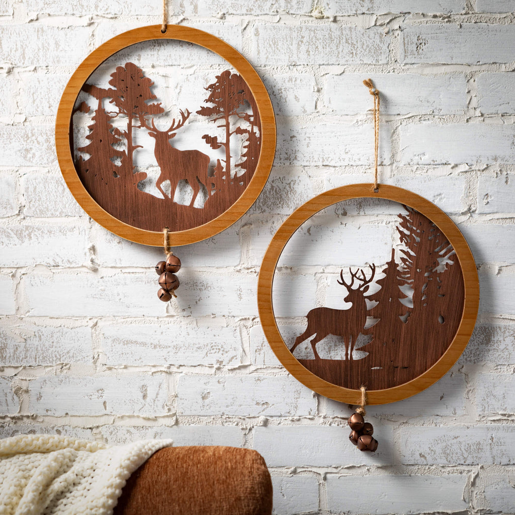 Round Wood Deer Wall Decor Set