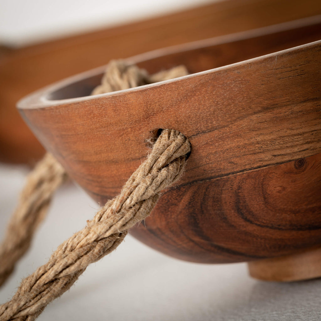 Rustic Acacia Wood Bowl Set 2 