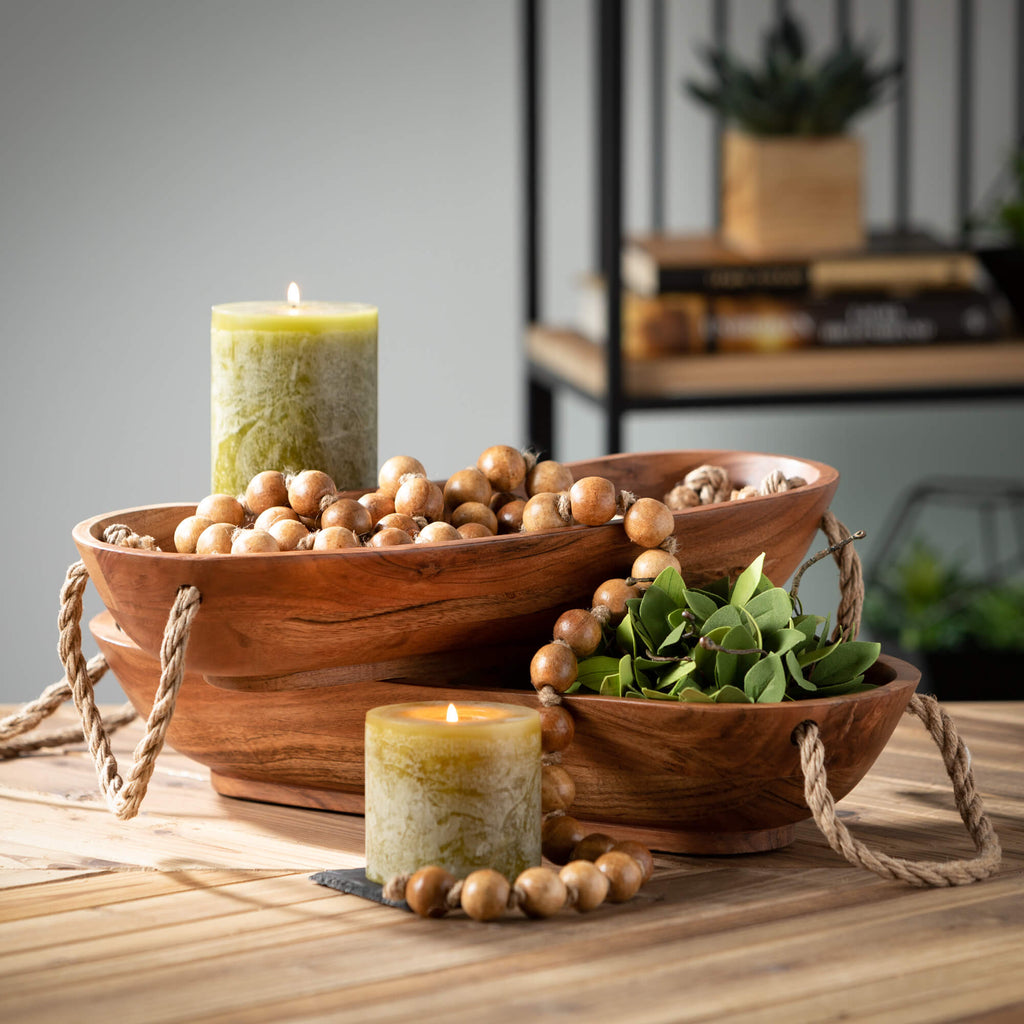 Rustic Acacia Wood Bowl Set 2 