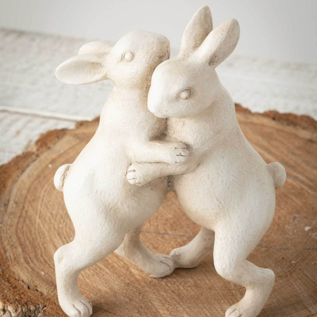 Cream Resin Dancing Bunnies   