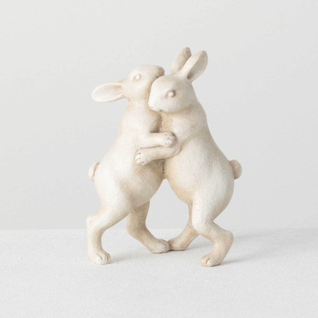 Cream Resin Dancing Bunnies   