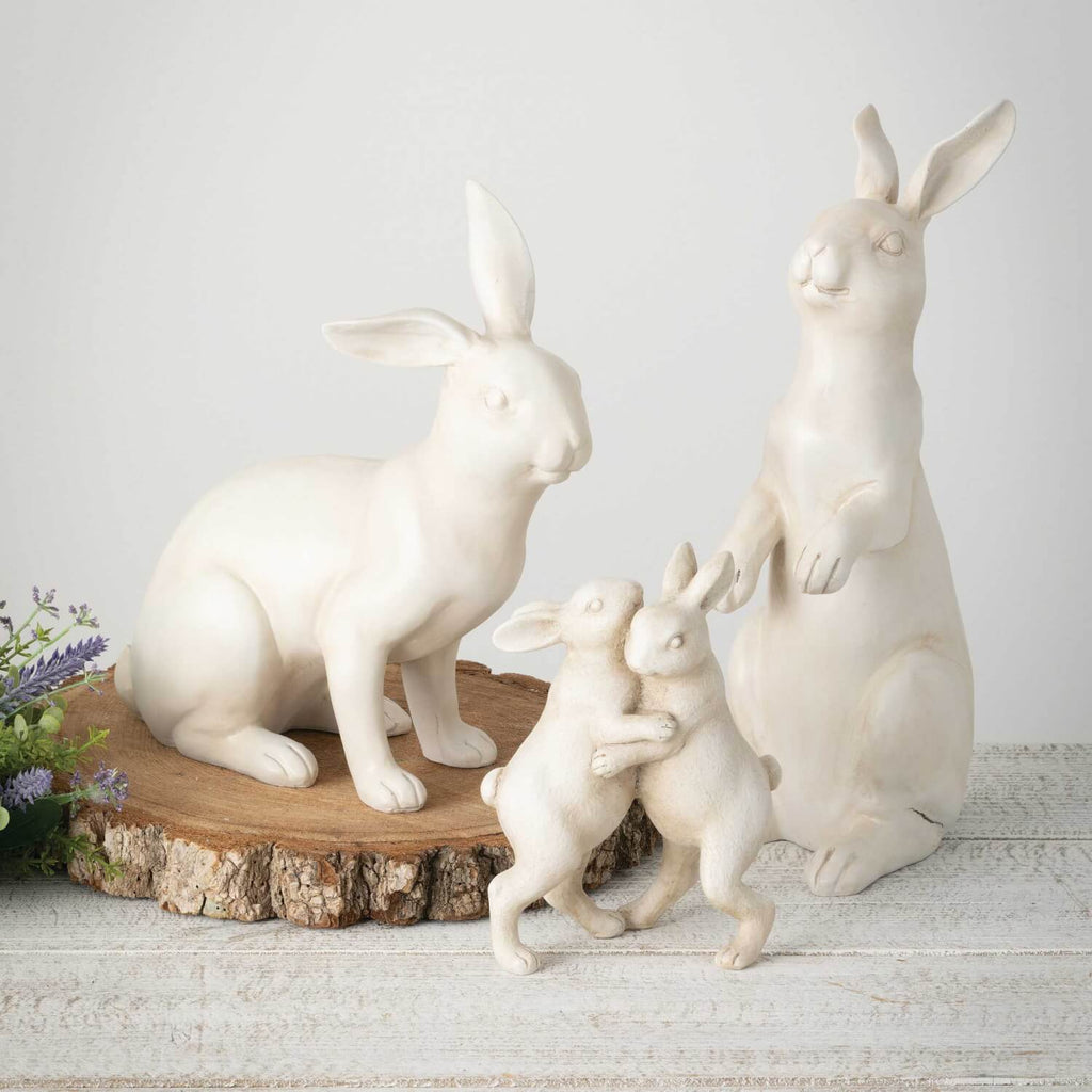 Cream Resin Dancing Bunnies   