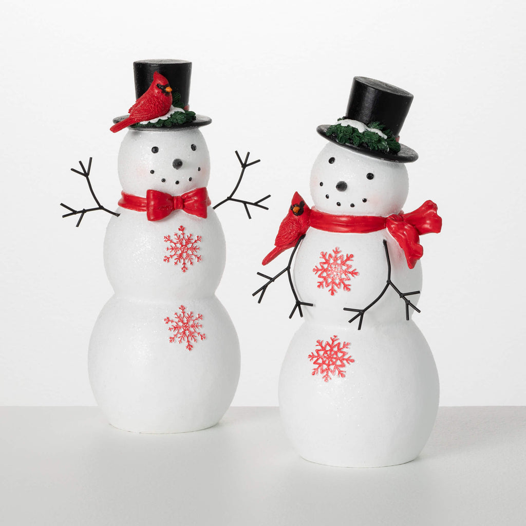 Red Cardinal Snowman Figurines