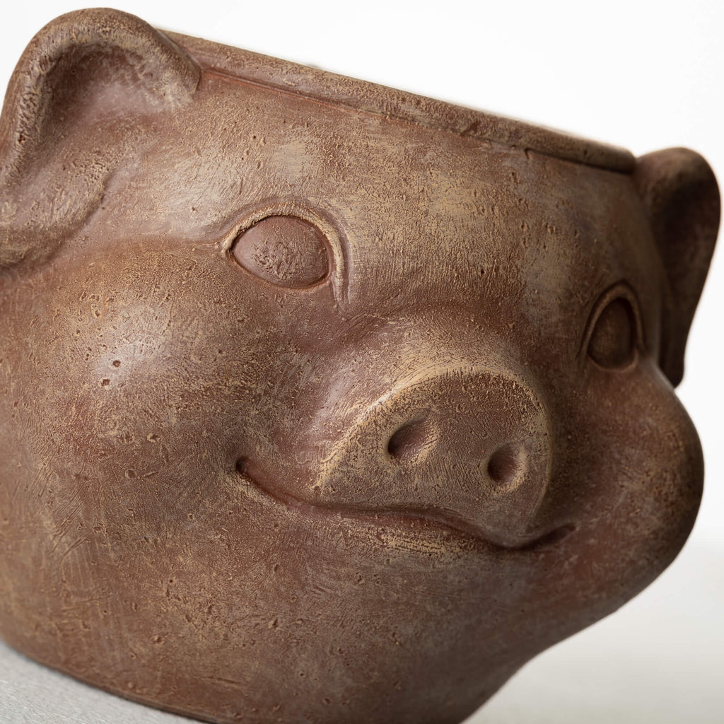 Brown Outdoor Pig Planter     