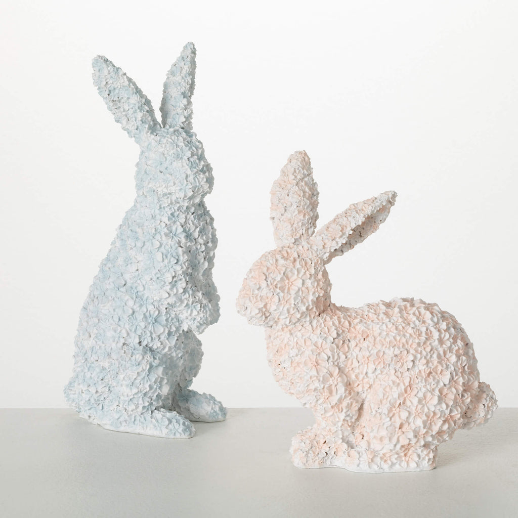 Floral Bunny Figurine Set 2   