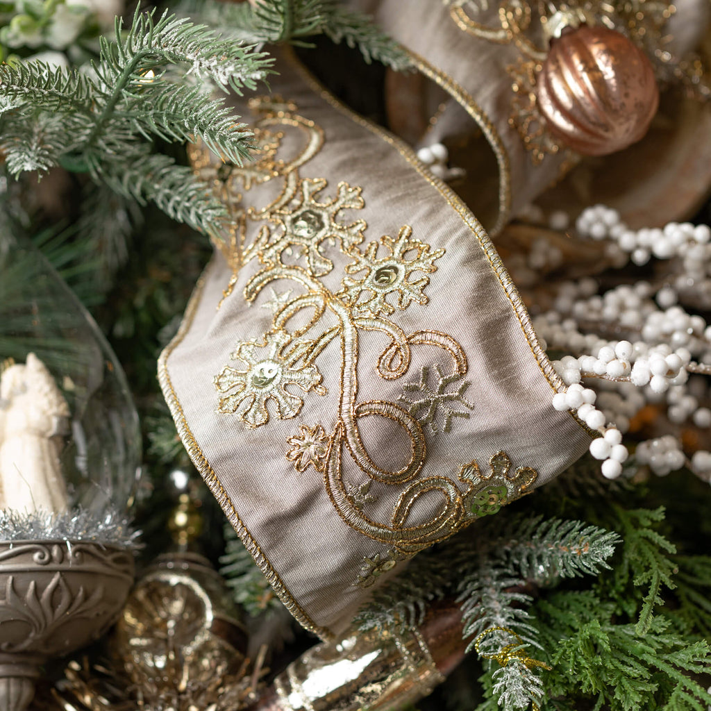 Gold Snowflake Damask Ribbon  