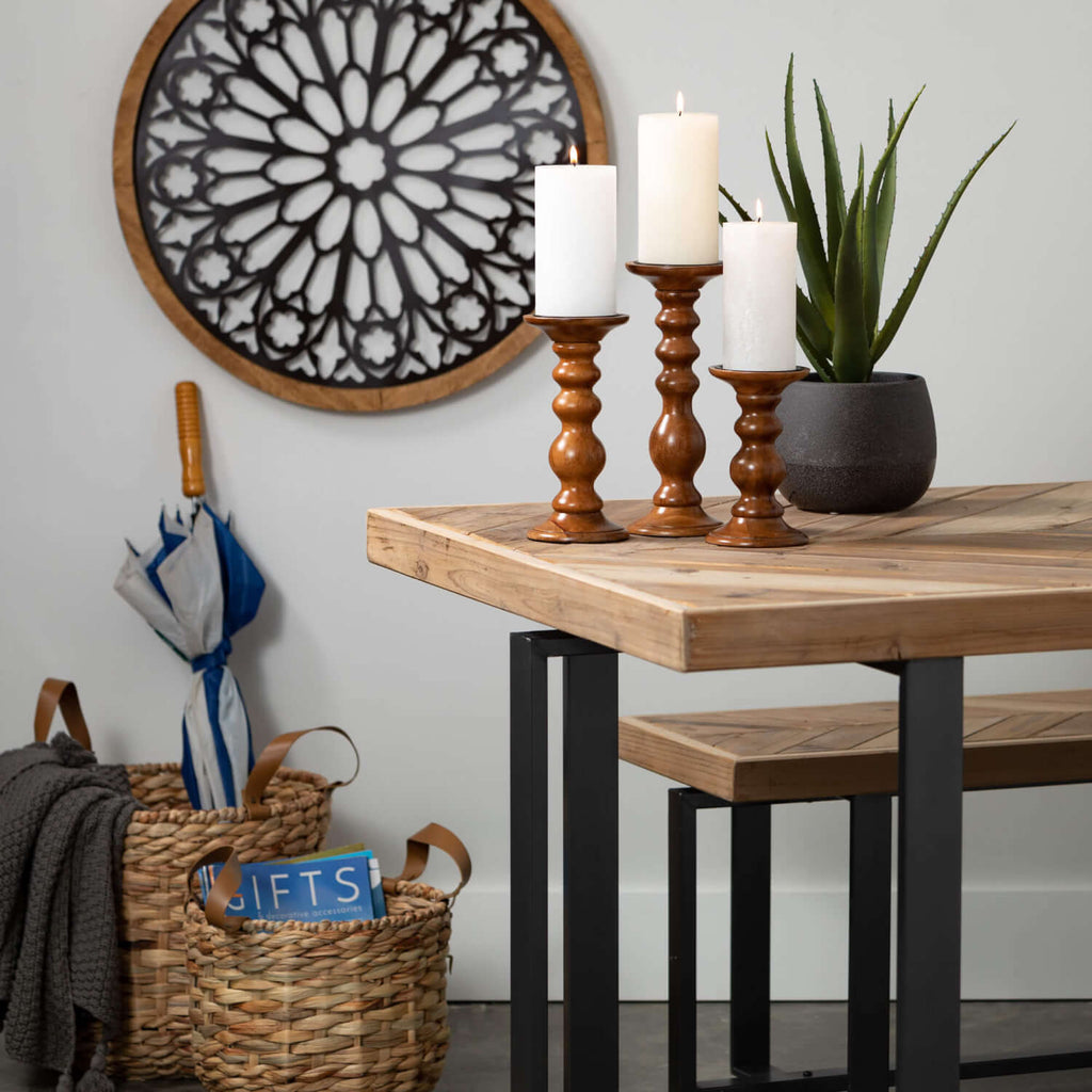 Wood Top Table With V-Pattern 