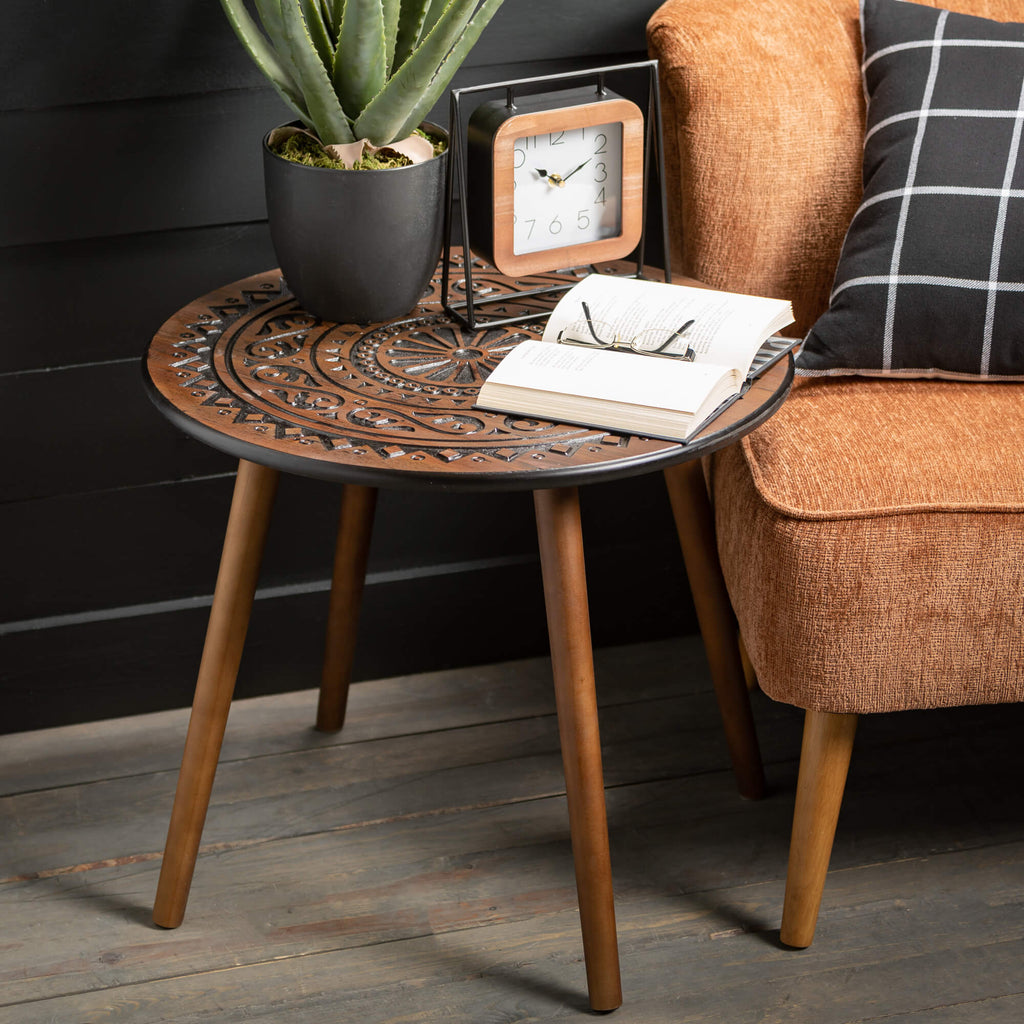 Hand-Carved Wood Side Tables  