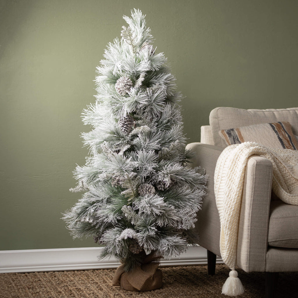 4' Flocked Pine Tree In Burlap