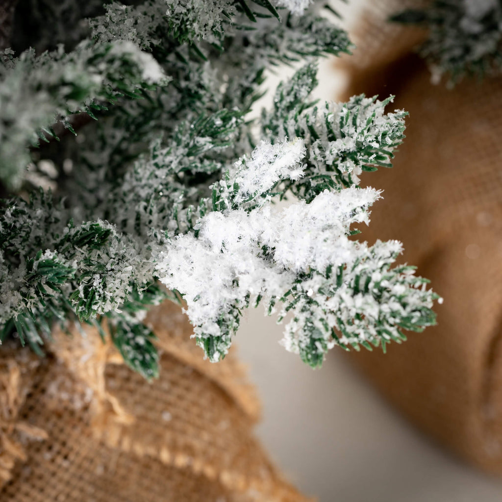 Snowy Pine Tree Set In Burlap 