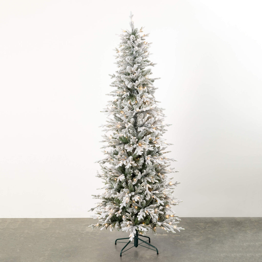 7' Lit Slim Flocked Xmas Tree 