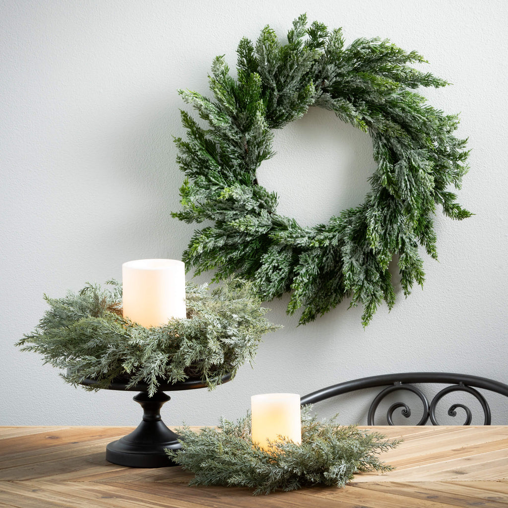 Frosted Green Cedar Wreath    