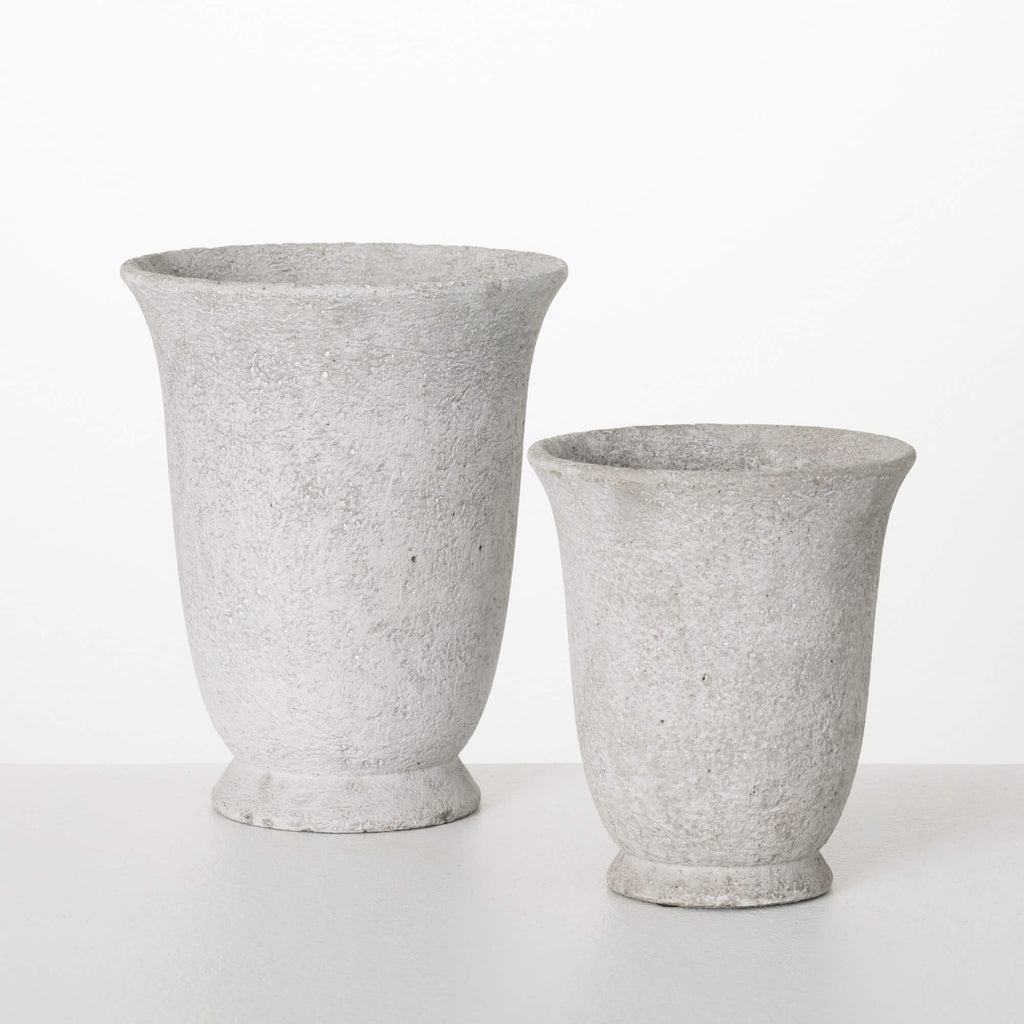 Cement Flute Pot Set Of 2     