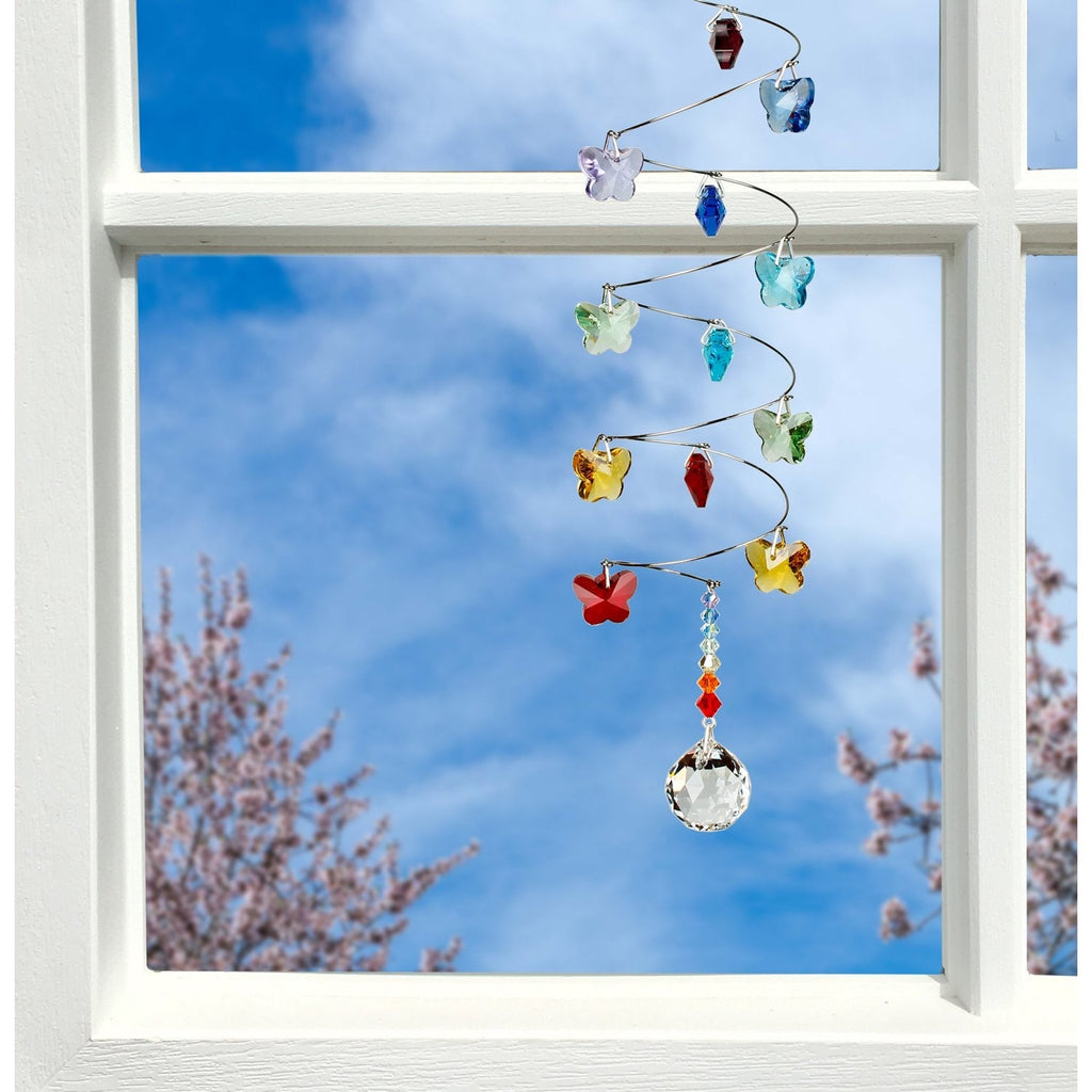 Crystal Spiral Cascade Suncatcher - Rainbow Butterflies, Small Ball lifestyle image