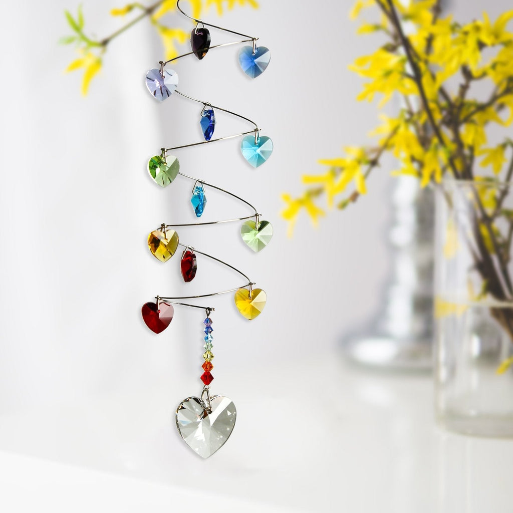 Crystal Spiral Cascade Suncatcher - Rainbow Hearts lifestyle image