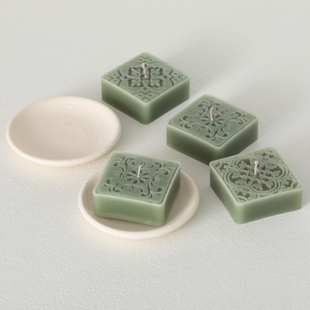 Green Candles & Dish Gift Set 